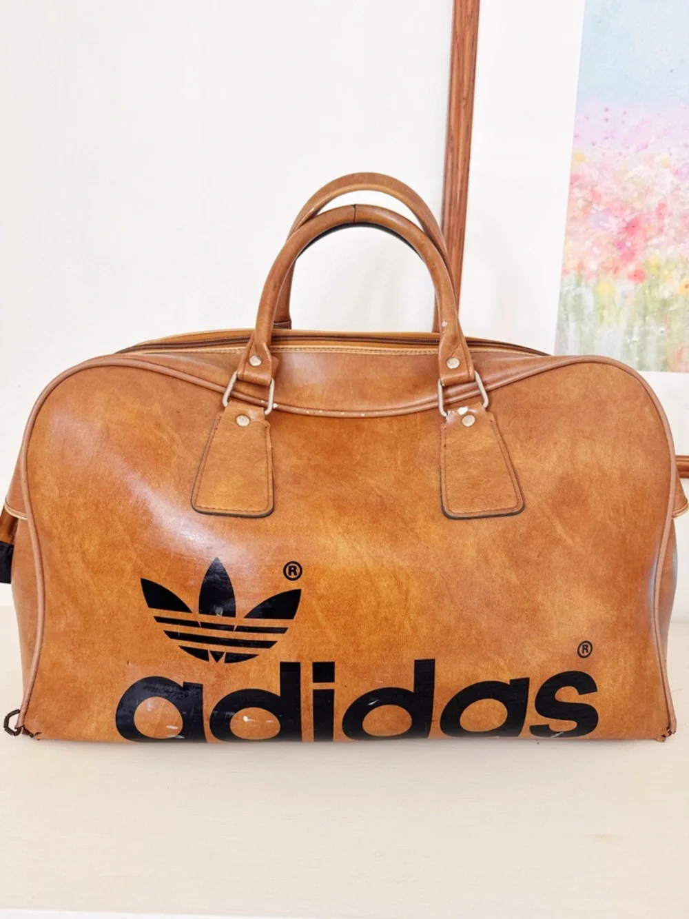 Vintage adidas Brown Duffel Bag with Black Logo